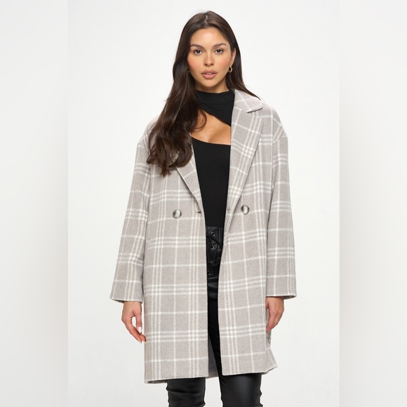 Plaid Mid Length Coat - Picture 1 of 6